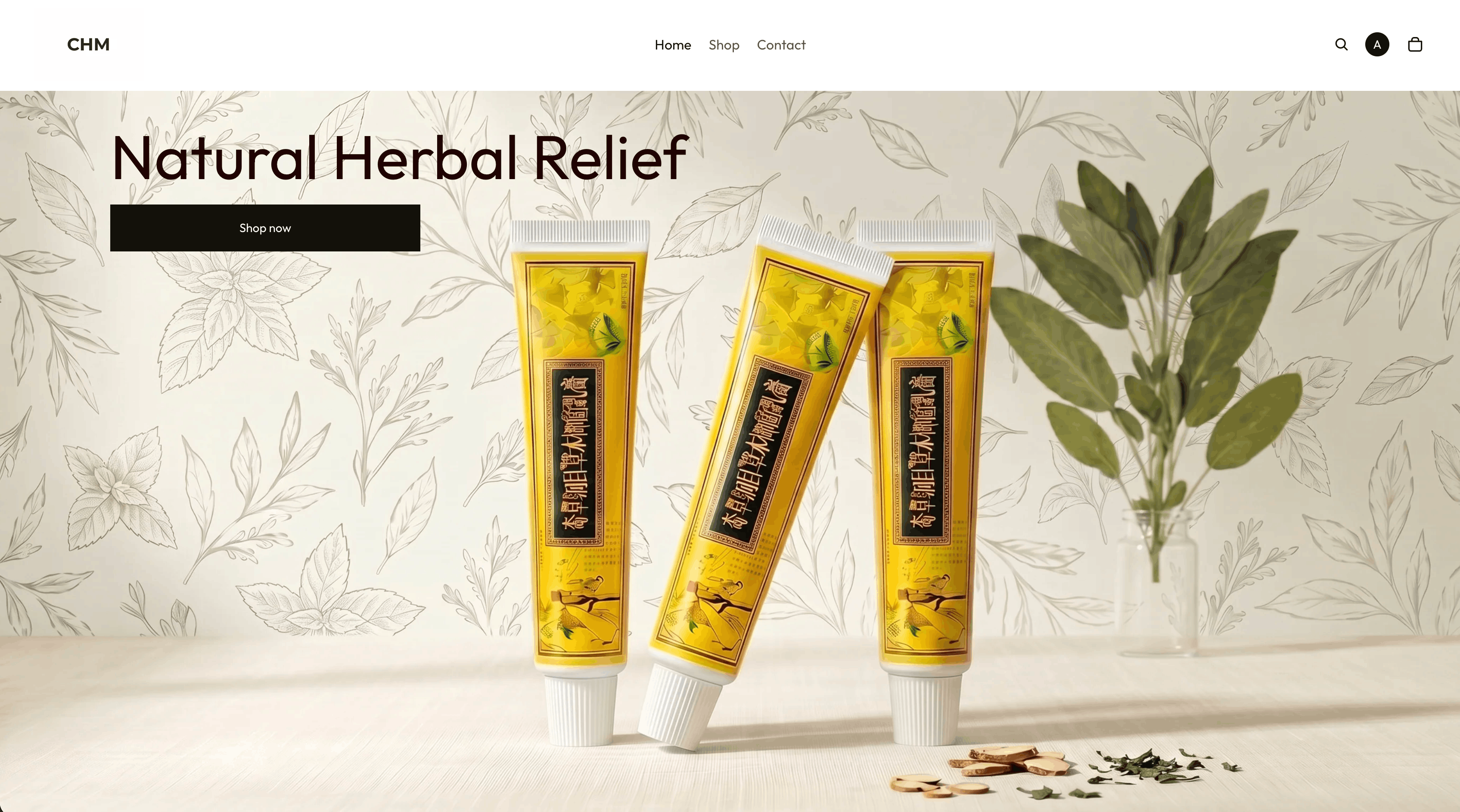 CHM skincare storefront — natural herbal cream landing page